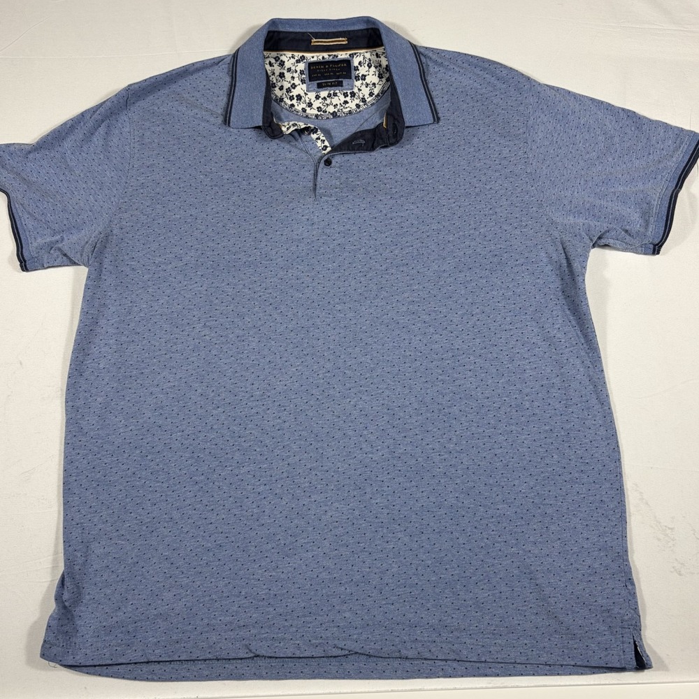 Denim & Flower by Ricky Singh Polo Shirt Mens XL Blue Polka Dot Golf Performance